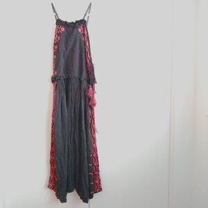 Free People lace up embroidered sleeveless maxi dress NWOT